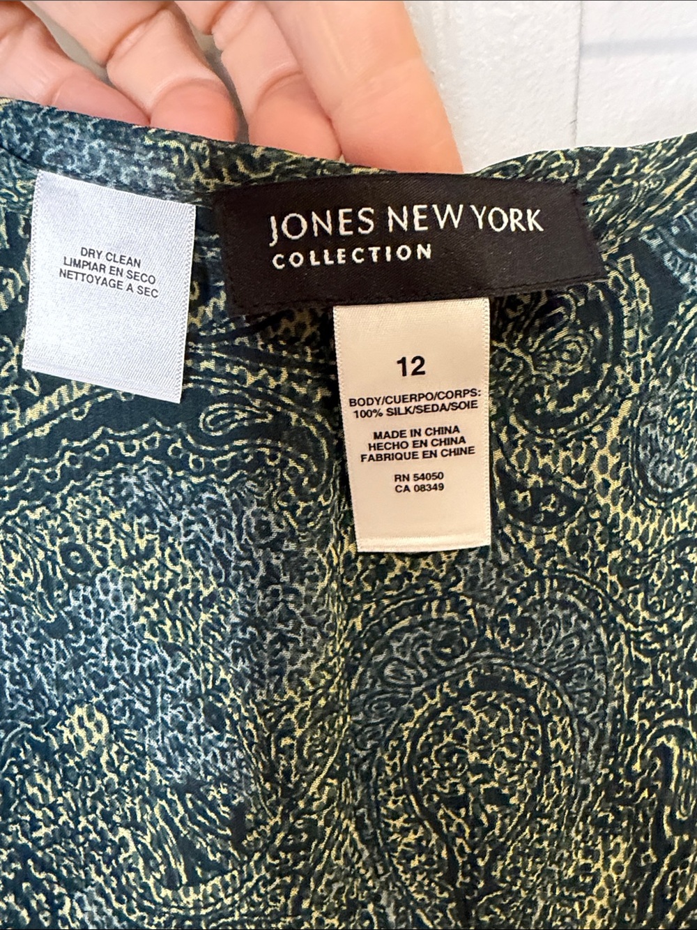Jones New York 100% Silk Paisley Maxi Skirt Size 12 Blue Green Boho Flowy Lined - Picture 3 of 13